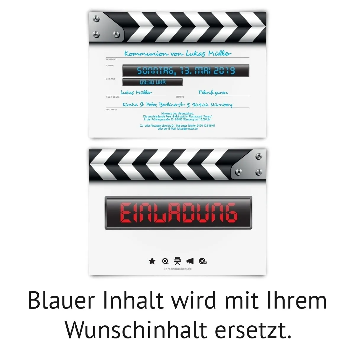 Kommunion Einladungskarten - Filmklappe