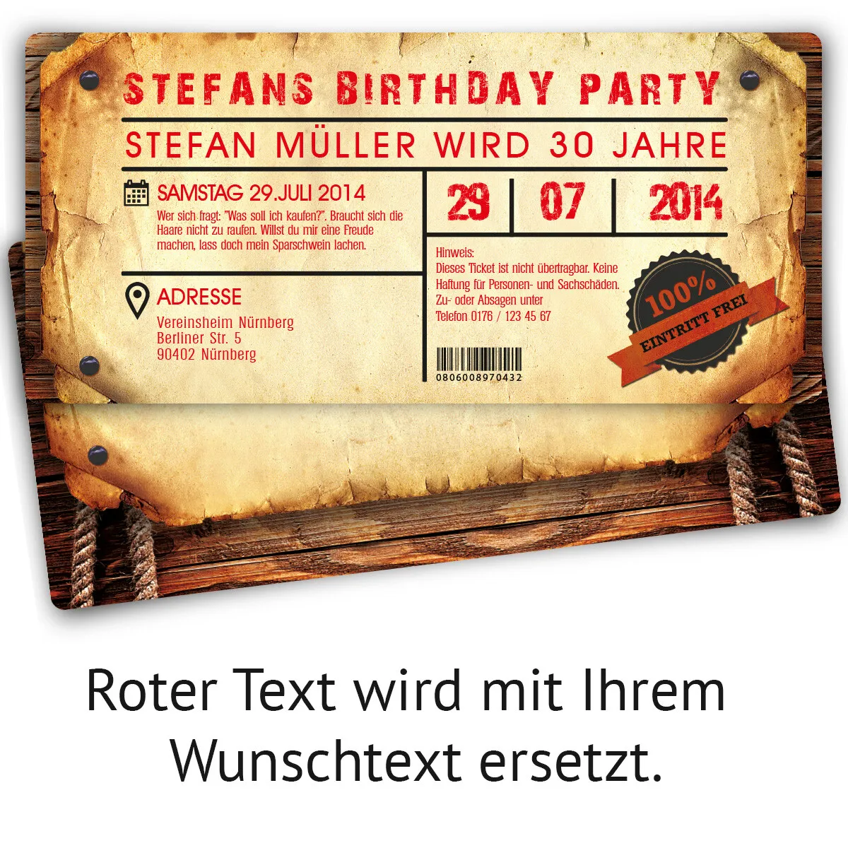 Geburtstag Einladungskarte - Western Vintage