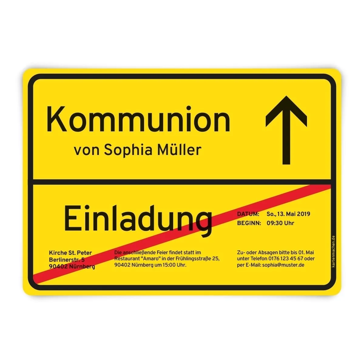 Kommunion Einladungskarten - Ortsschild