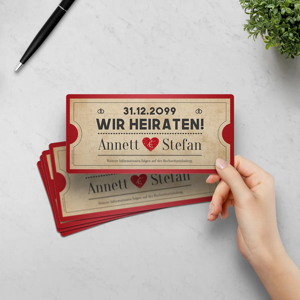 Save the Date Karten zur Hochzeit - Vintage Herz in Rot