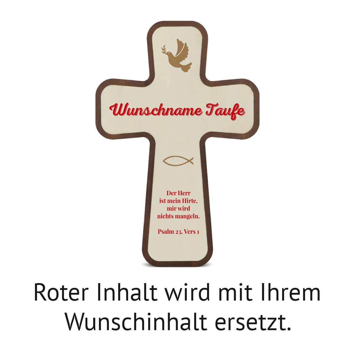 Kebony- und Pappelholz Taufkreuz - Jesus Fisch