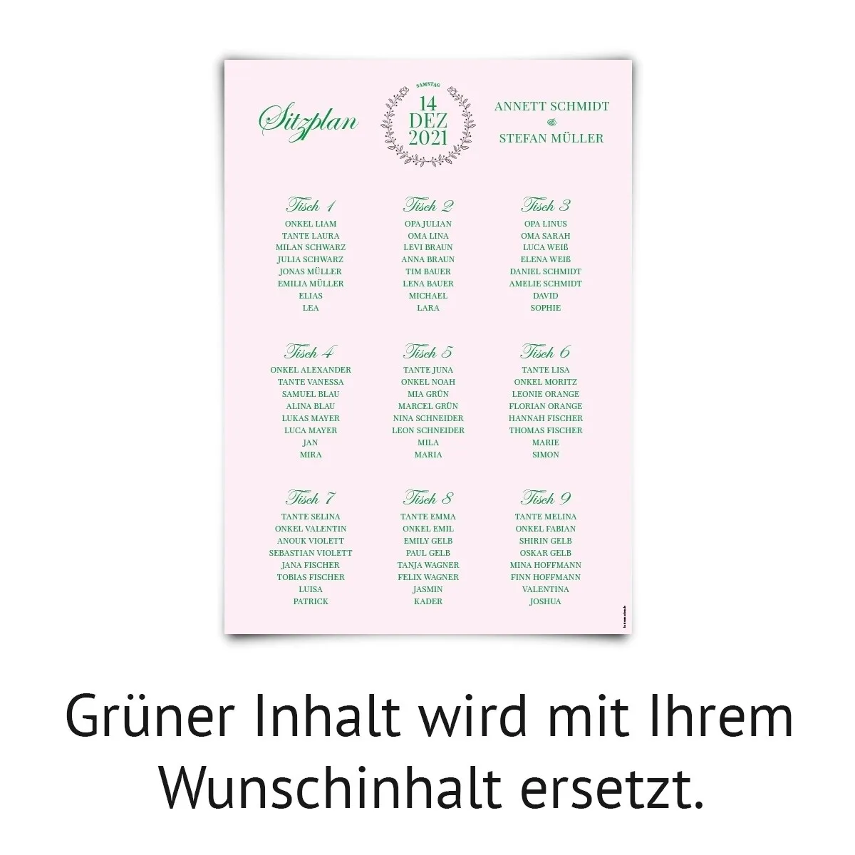 Hochzeit Sitzplan Plakat - Rosa Chic