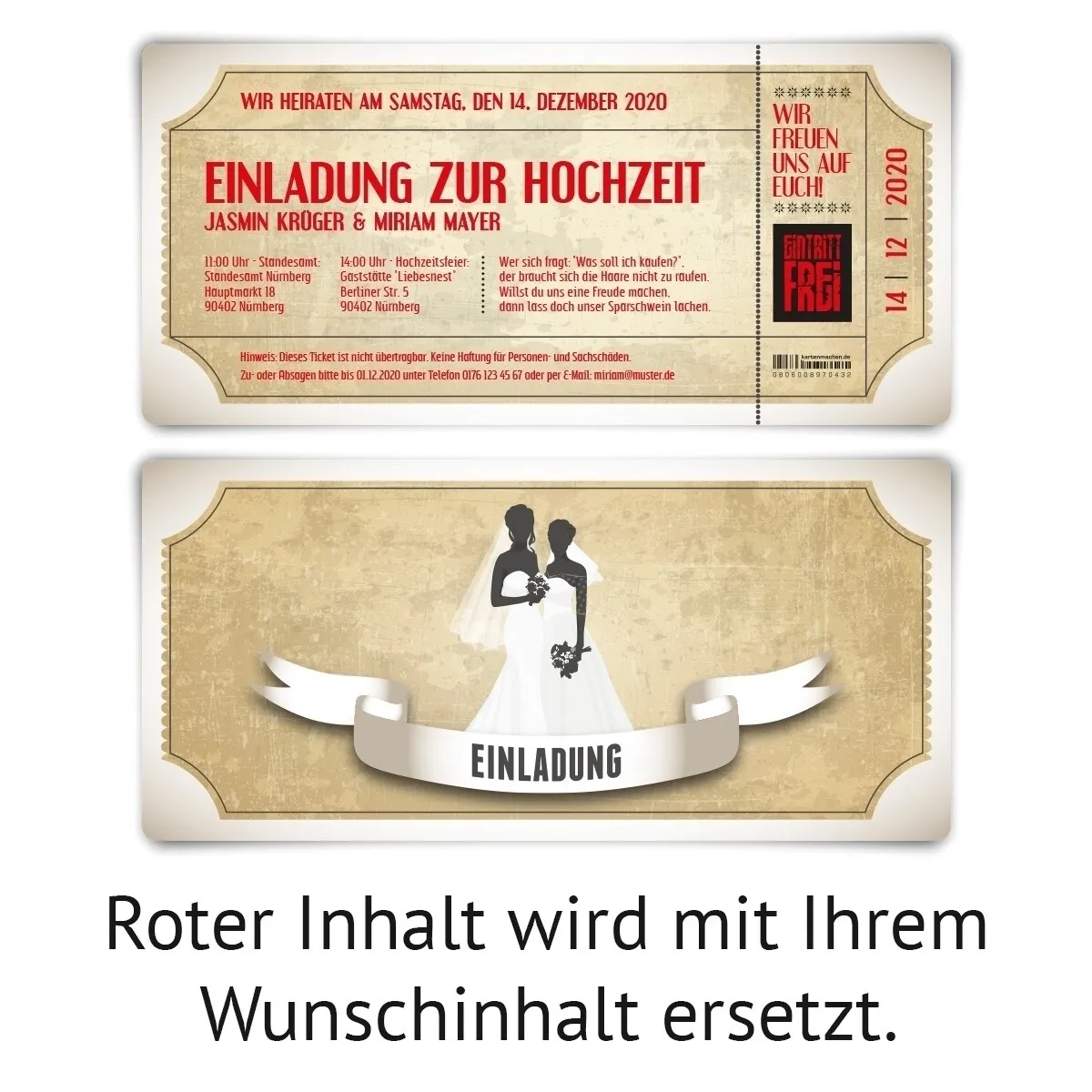 Hochzeitseinladung gleichgeschlechtliche Ehe für Lesben - Vintage Brautpaar