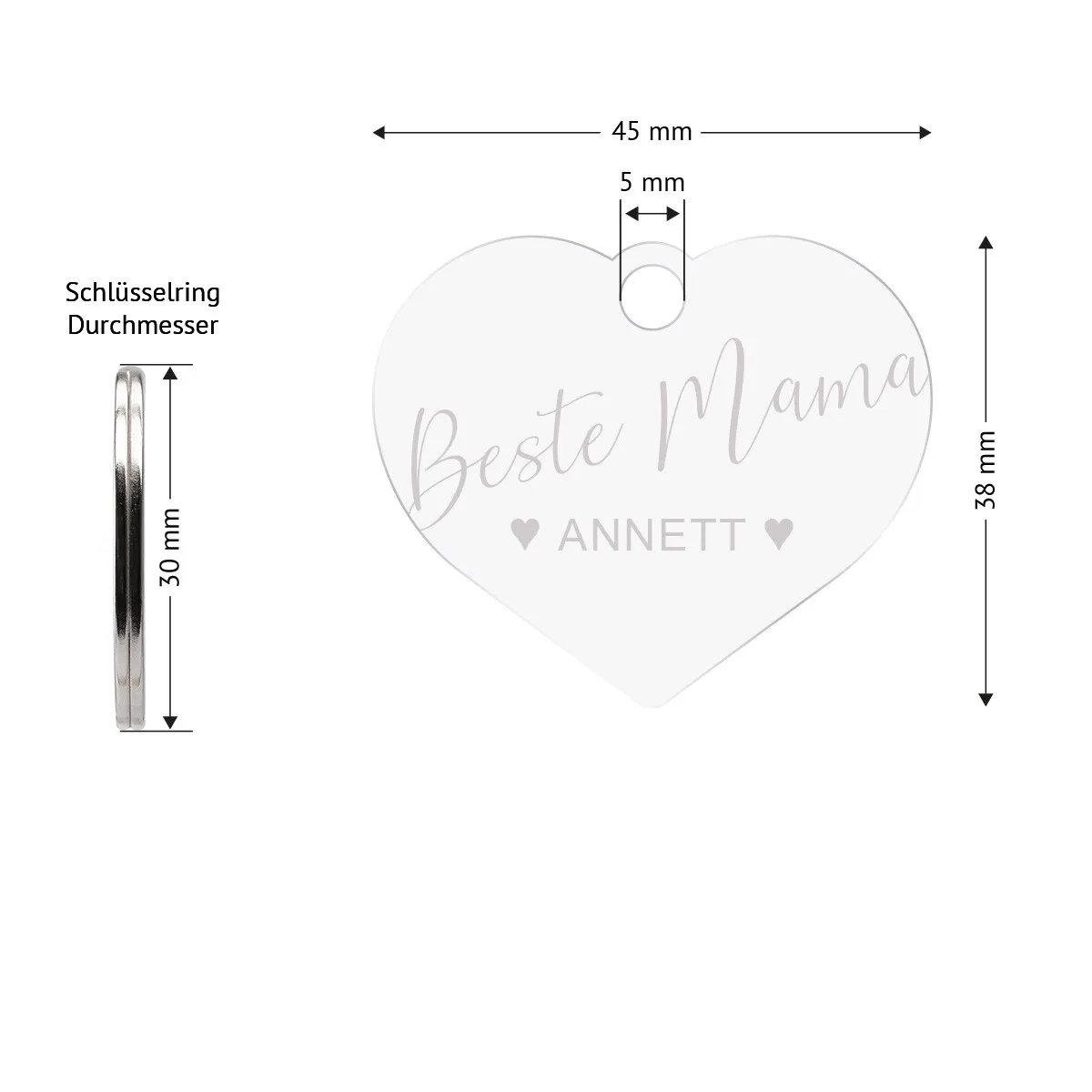 Personalisierter Acrylglas Schlüsselanhänger als Herz - Beste Mama