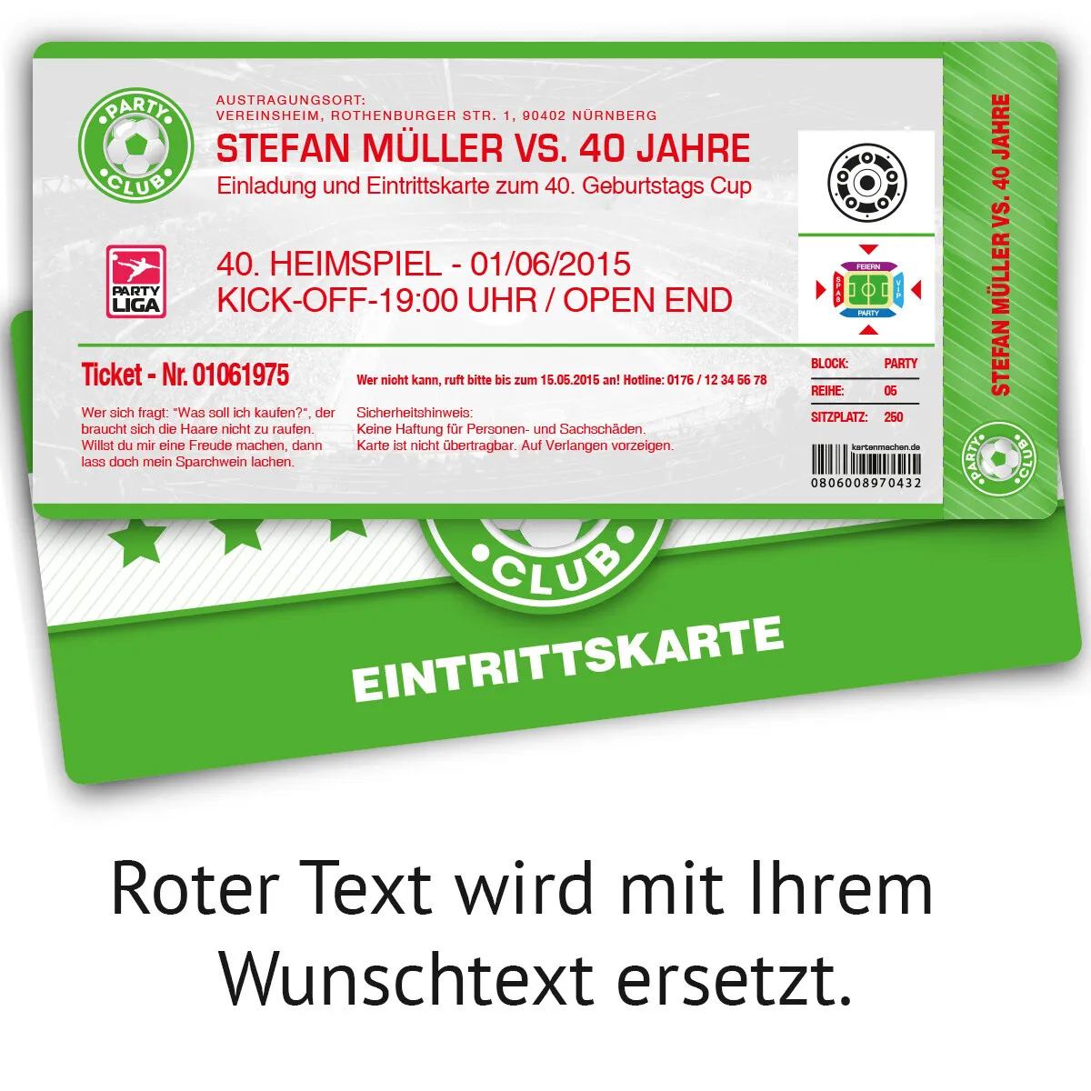 Einladungskarten als Fussballticket - Grün