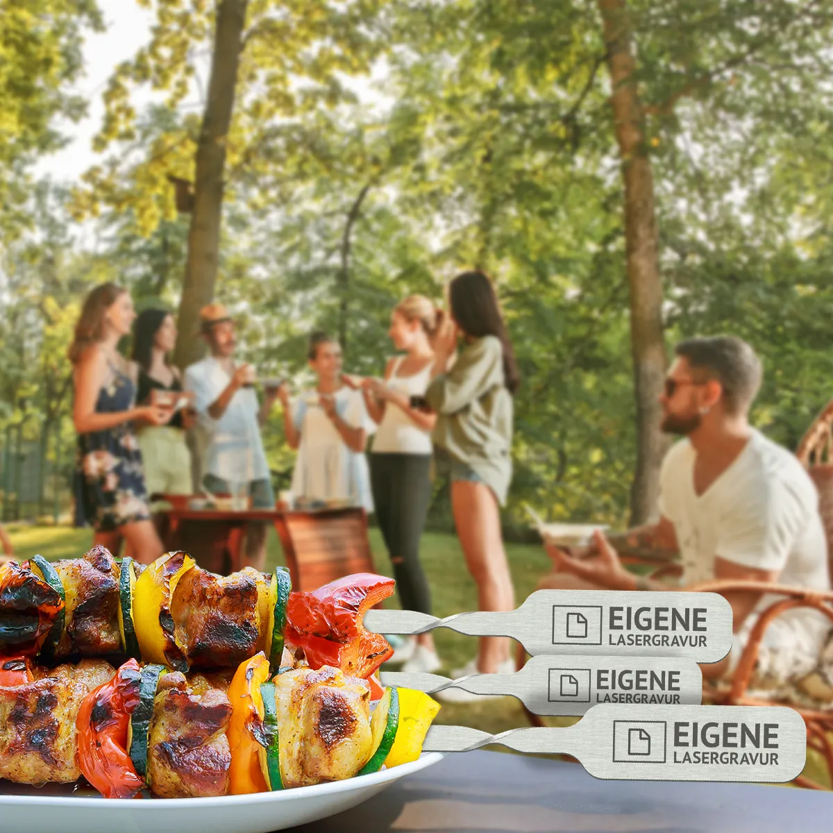 Personalisierte Edelstahl Grillspieße - Eigene Gravurdatei hochladen