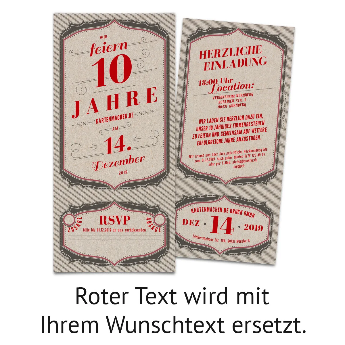 Ticket Einladungskarten Firmenjubiläum - Vintage Letterpress