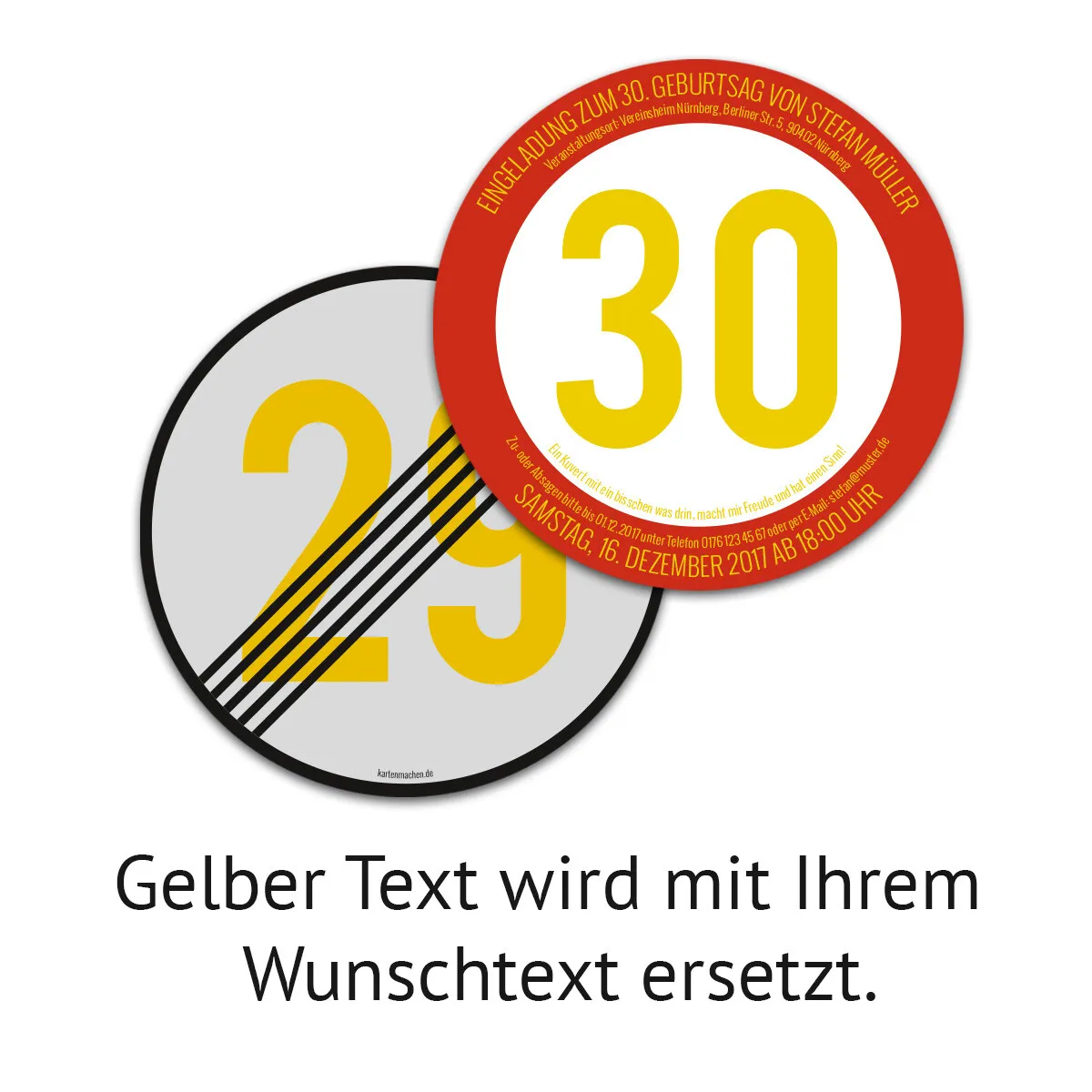 Runde Geburtstagseinladungskarten - Verkehrsschild