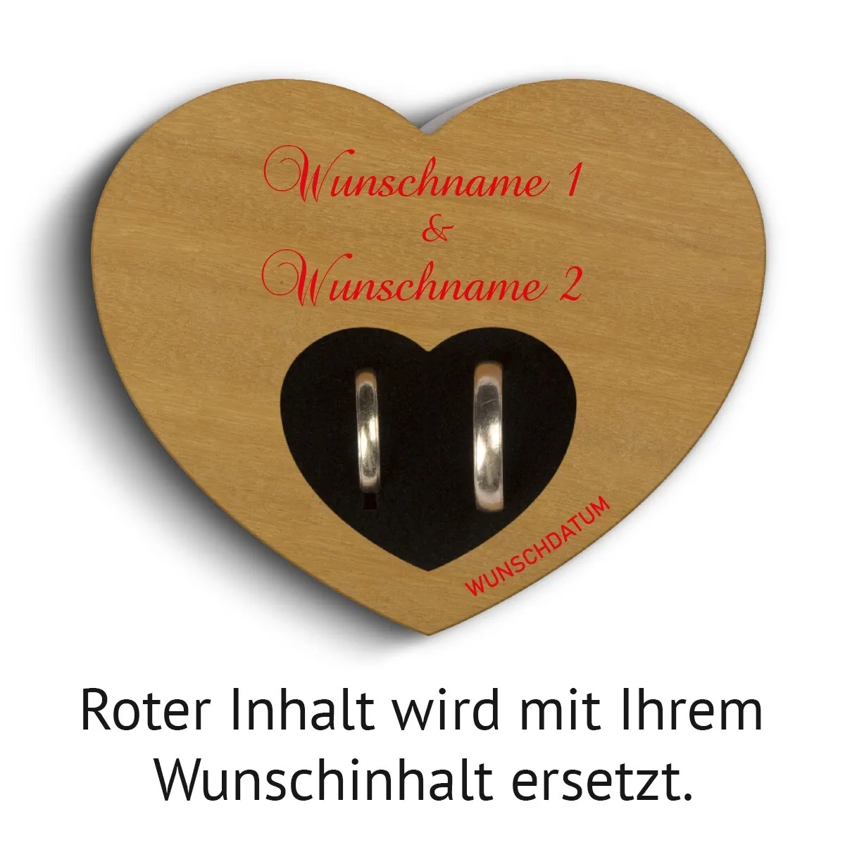 Hochzeit Herz Ringkissen Garapa Holz - Schriftzug