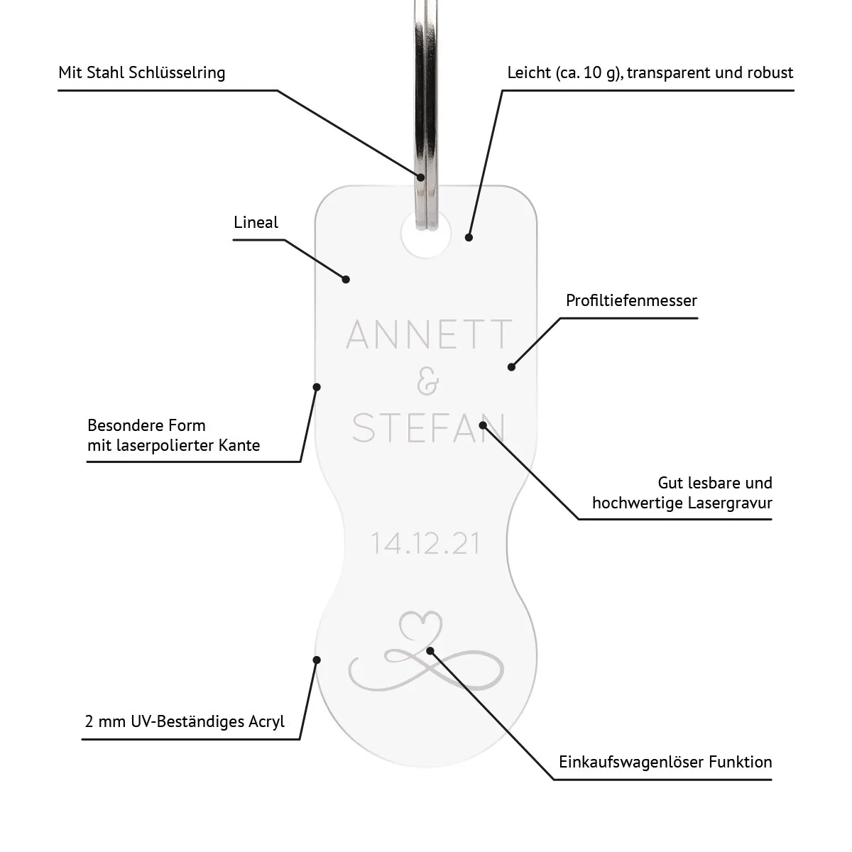 Personalisierter Acrylglas Einkaufswagenlöser Schlüsselanhänger - Unendlichkeit