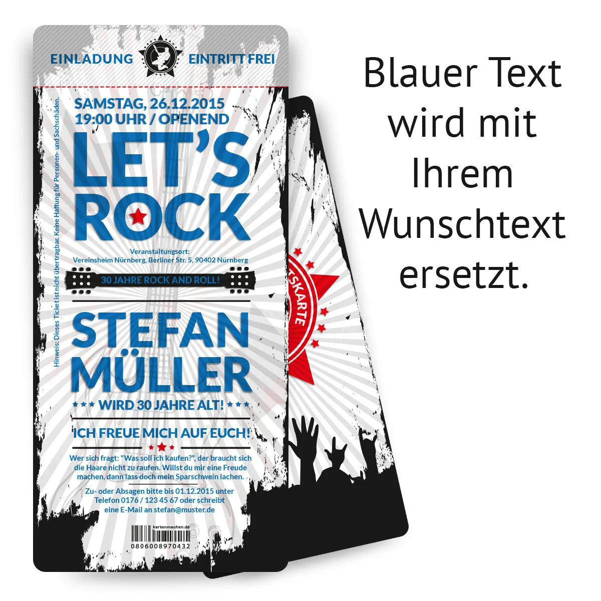 Geburtstag Einladung als Eintrittskarte - Rock and Roll