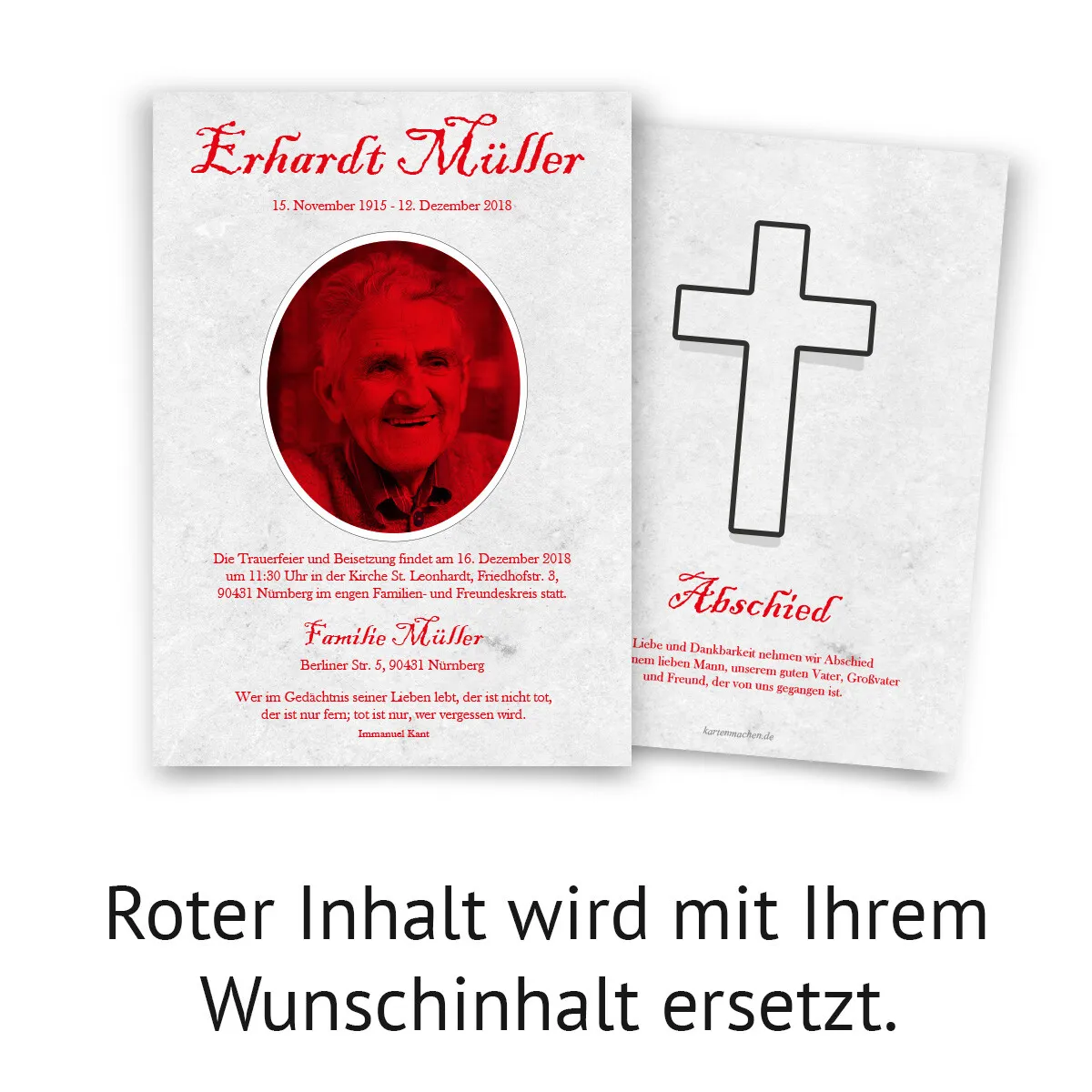 Trauerkarten - Marmor Kreuz