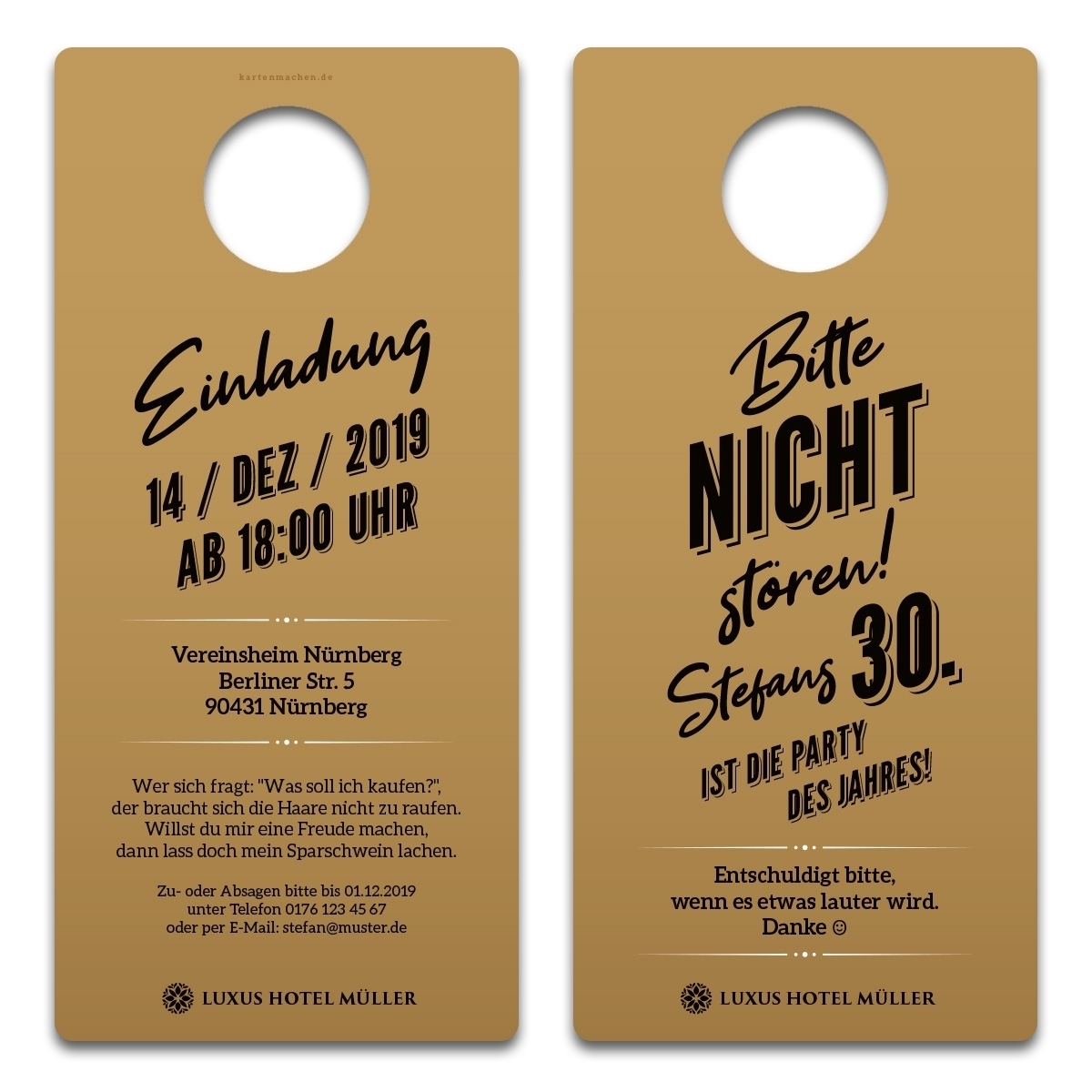 Lasergeschnittene Einladungskarten zum Geburtstag - Hotelschild Bitte nicht stören