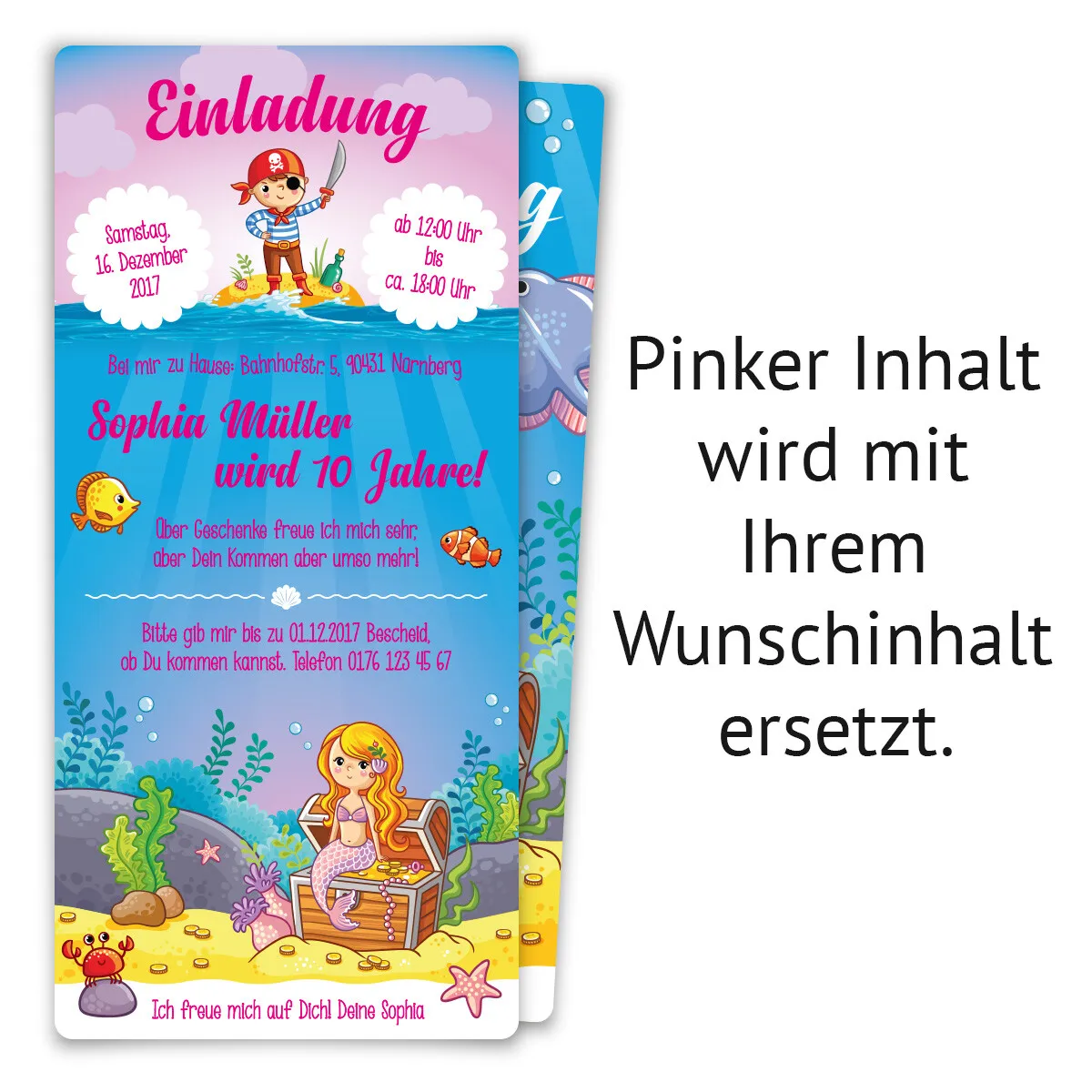 Kindergeburtstag Einladungskarten - Meerjungfrau