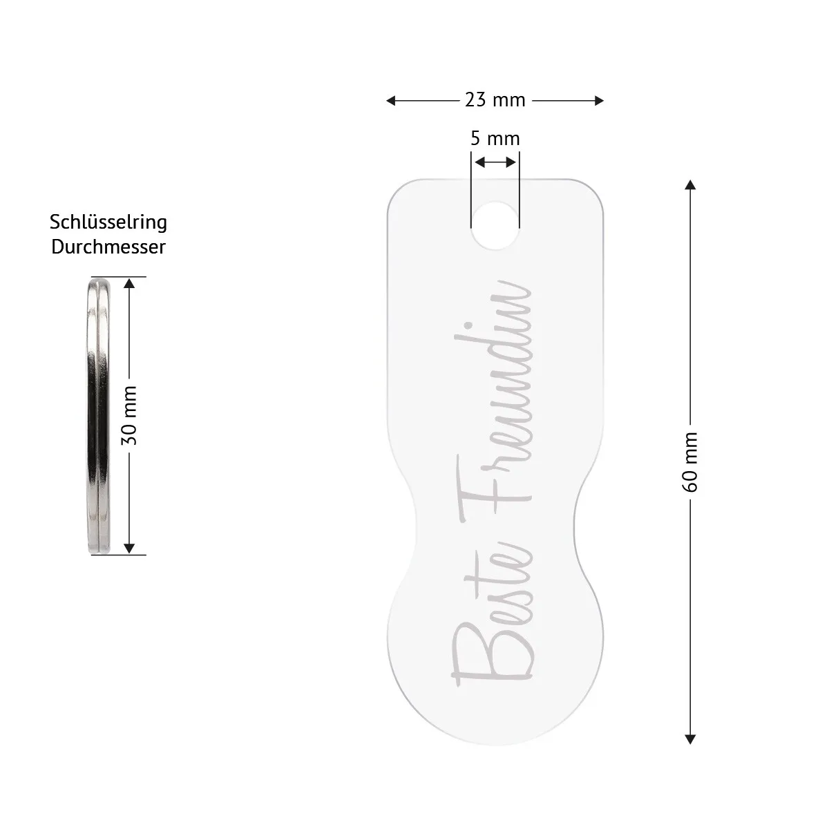 Acrylglas Schlüsselanhänger mit Einkaufswagenlöser - Beste Freundin