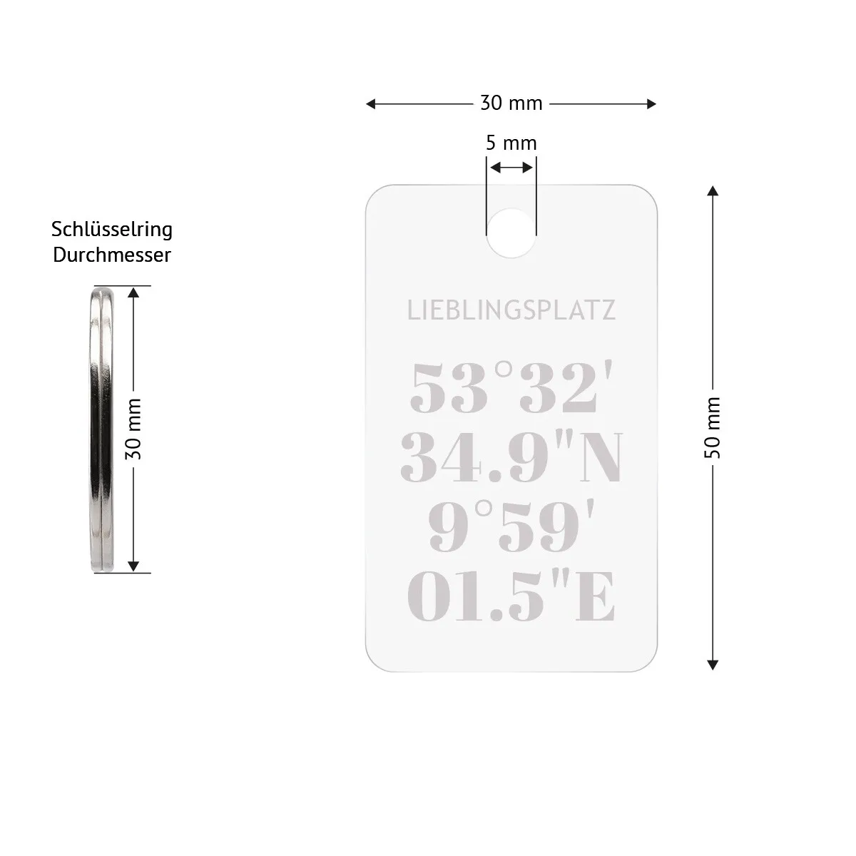 Personalisierter Acrylglas Schlüsselanhänger als Rechteck - Koordinaten