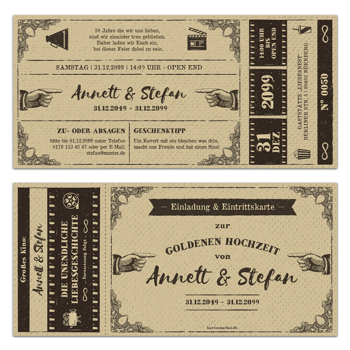 Hochzeitseinladungen Goldhochzeit - Vintage Kinoticket