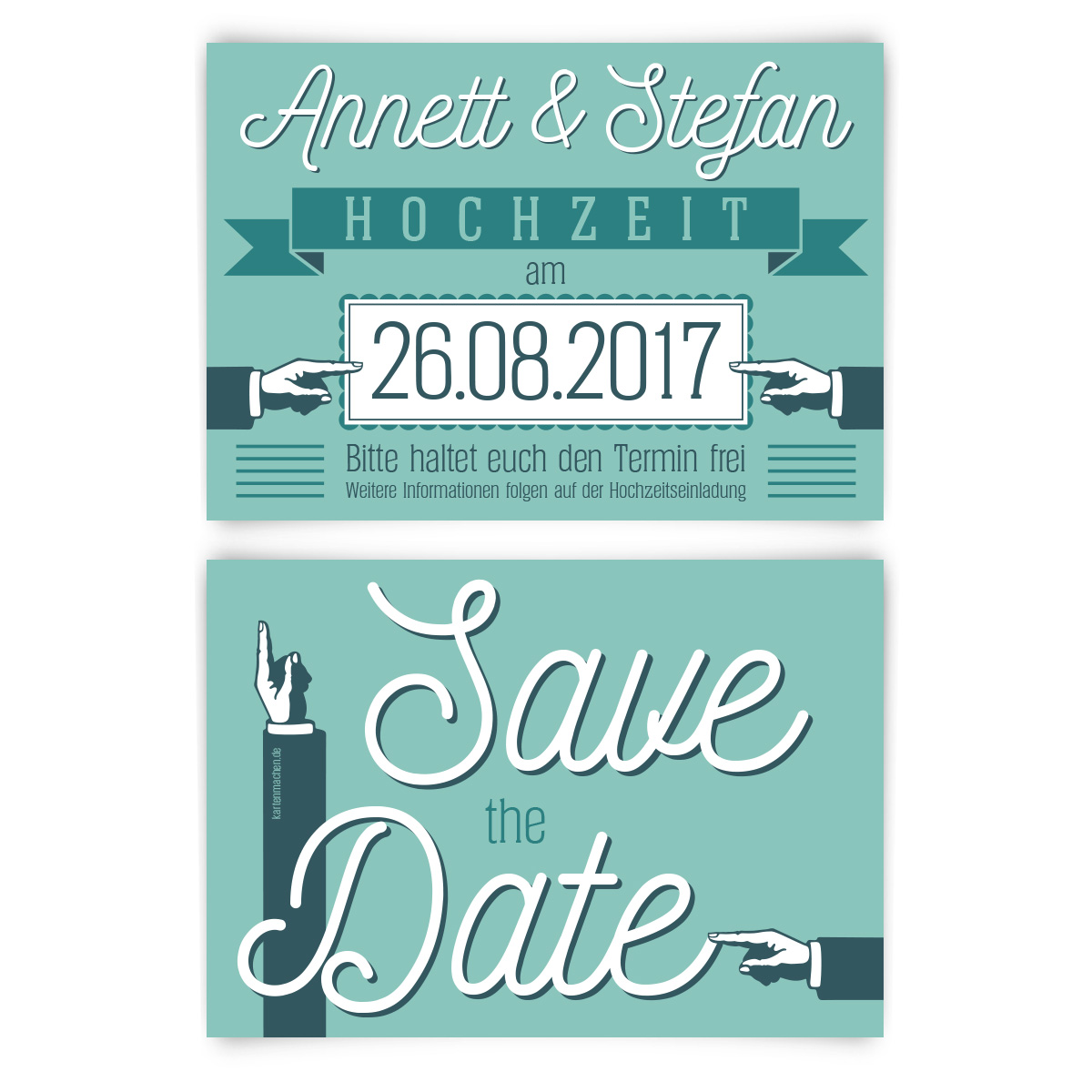 Save the Date Karten - 50er Jahre Werbung in Mintgrün