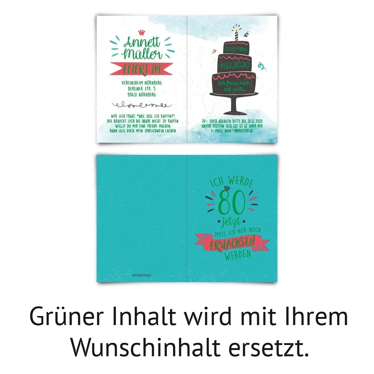 80. Geburtstag Einladungskarten - Nur noch Erwachsen werden