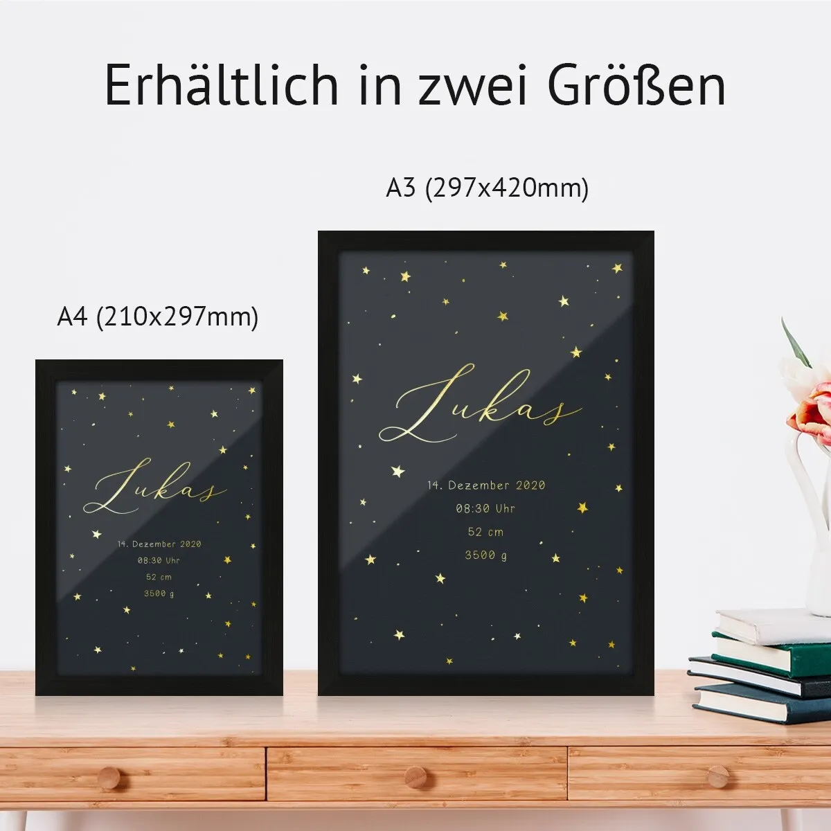 Personalisiertes Kunstdruck Poster mit Heißfolienprägung - Geburt Sternenhimmel