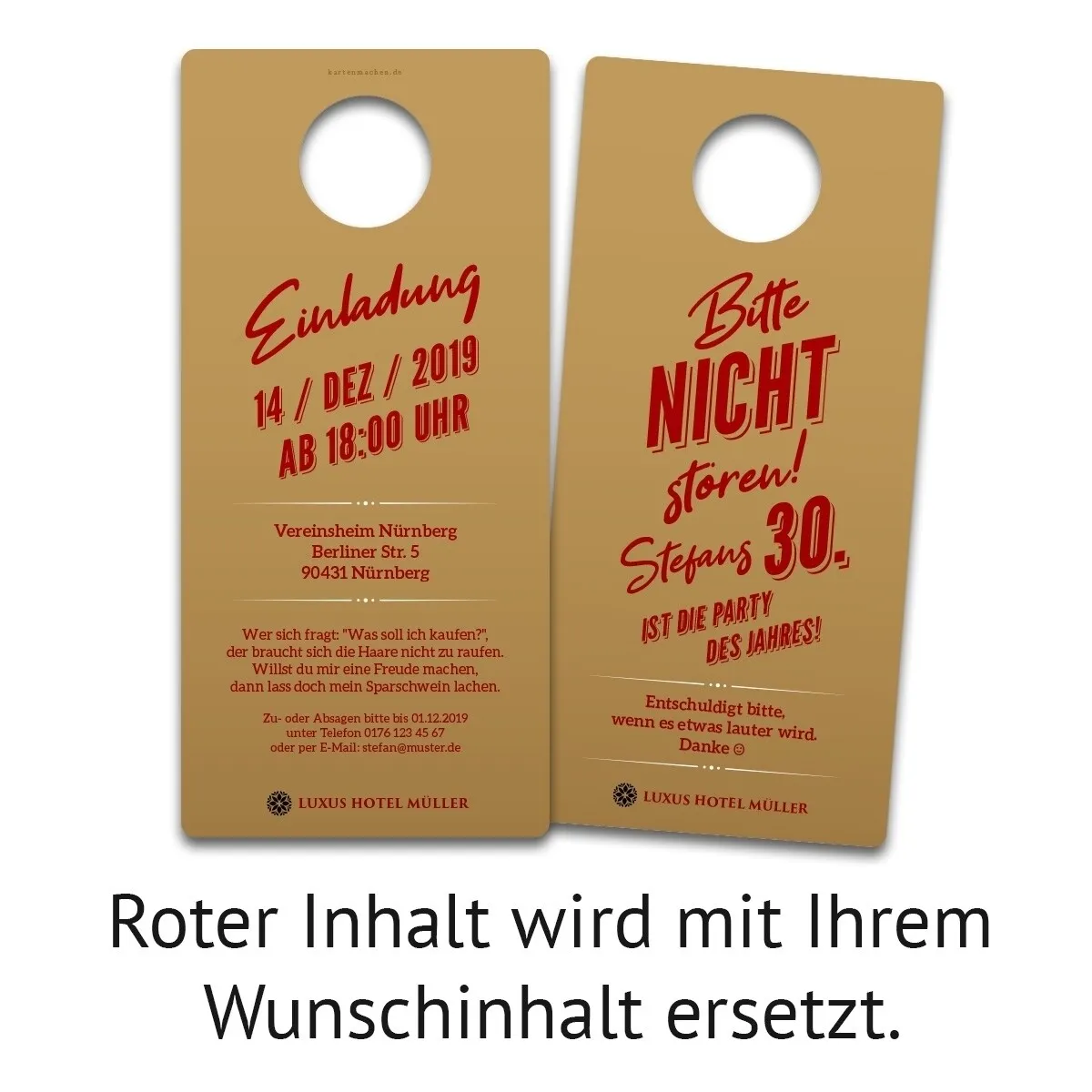 Lasergeschnittene Einladungskarten zum Geburtstag - Hotelschild Bitte nicht stören