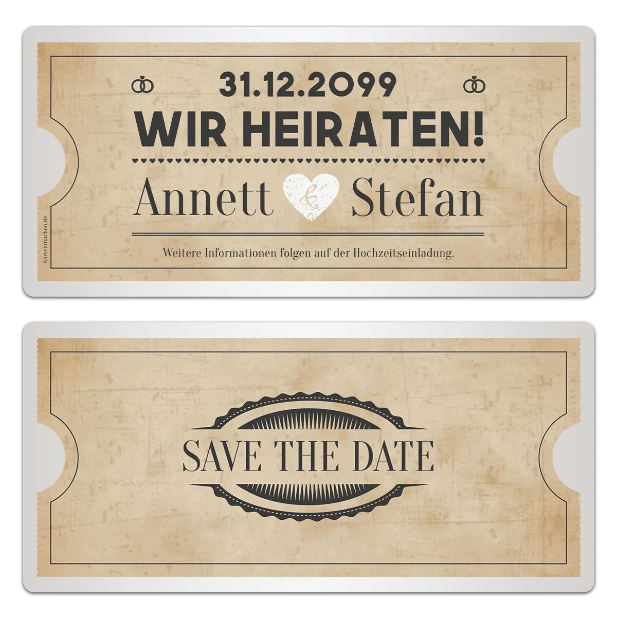 Save the Date Karten zur Hochzeit - Vintage Herz in Weiß