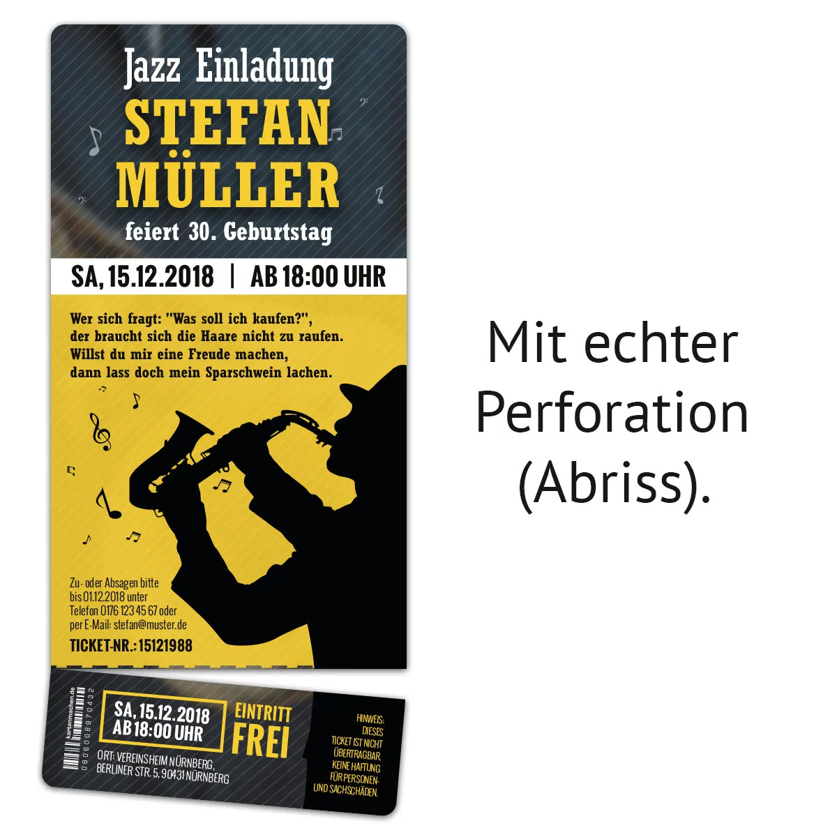 Geburtstag Einladung als Eintrittskarte - Jazz