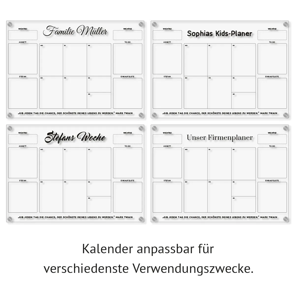 Personalisierter Acrylglas Kalender - Wochenplaner