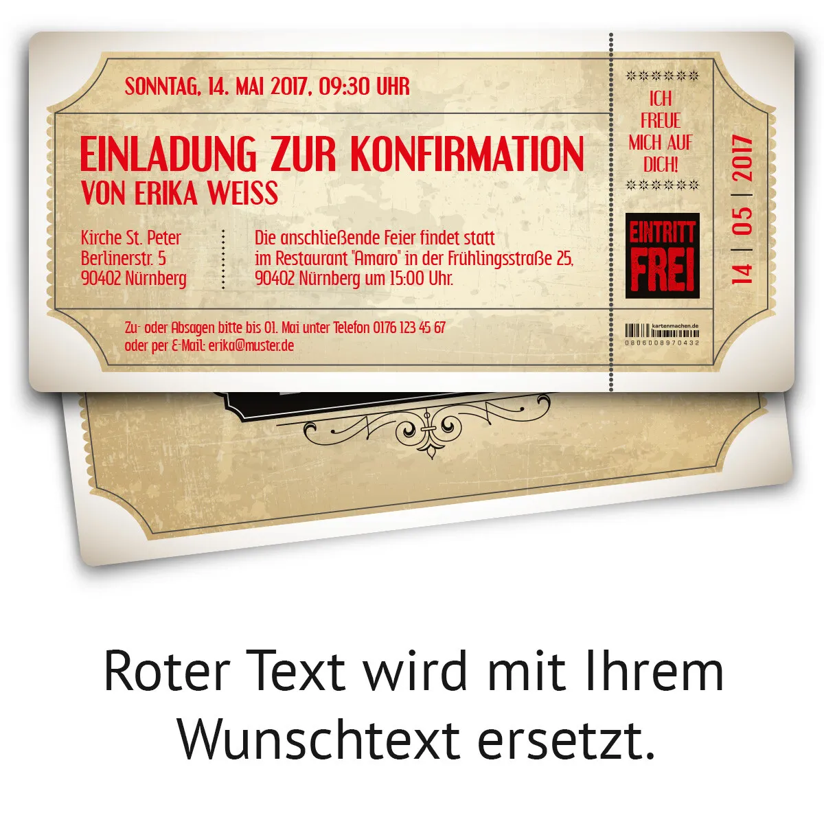 Konfirmation Einladungskarten - Vintage Eintrittskarten in Weiß