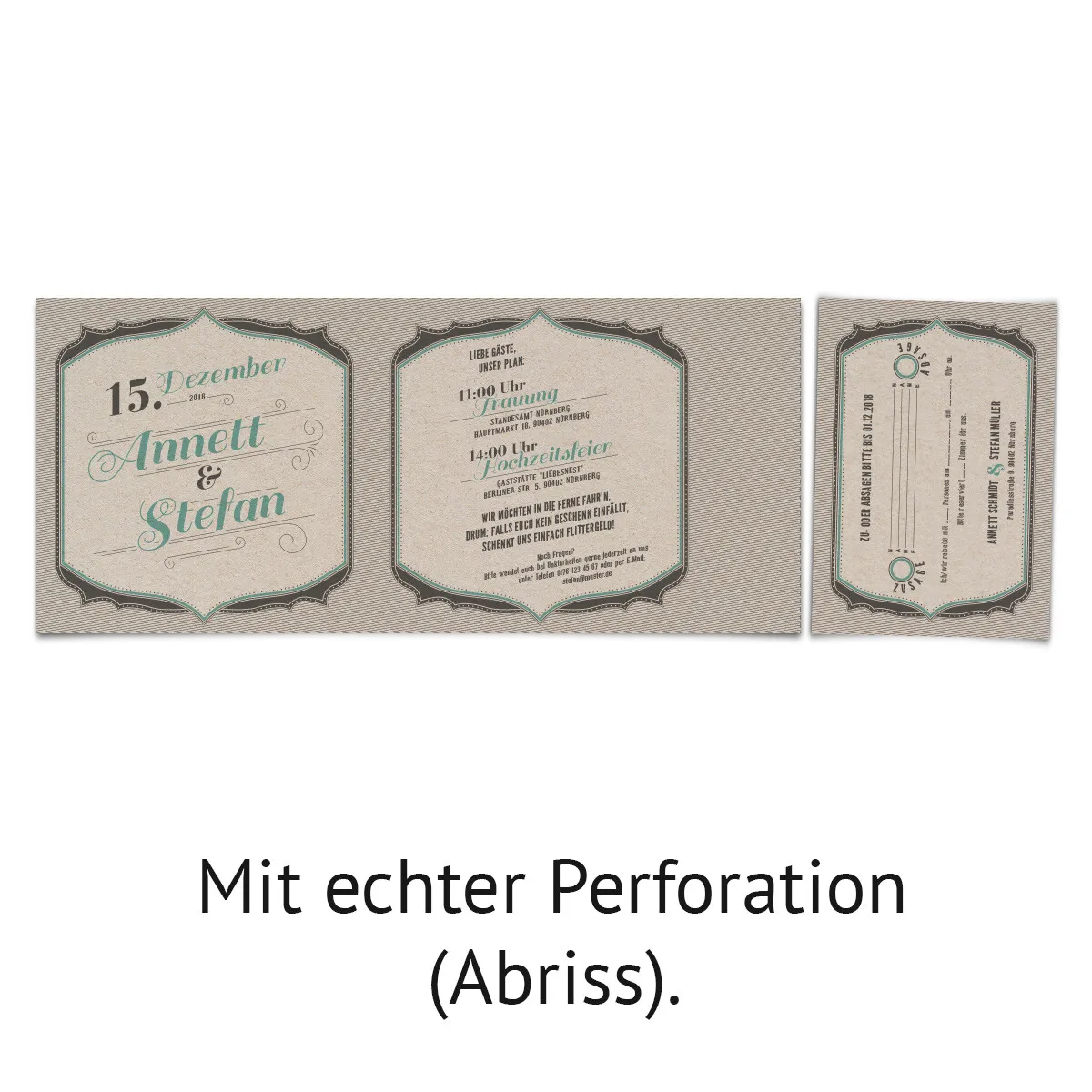 Hochzeitseinladungen mit Antwortkarte - Vintage Letterpress