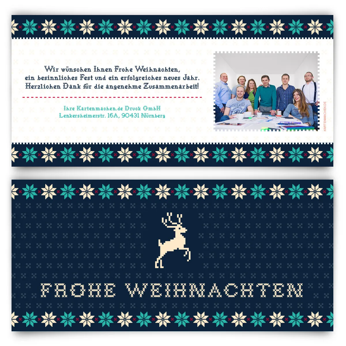 Weihnachtskarten für Firmen - Weihnachtspullover in Blau