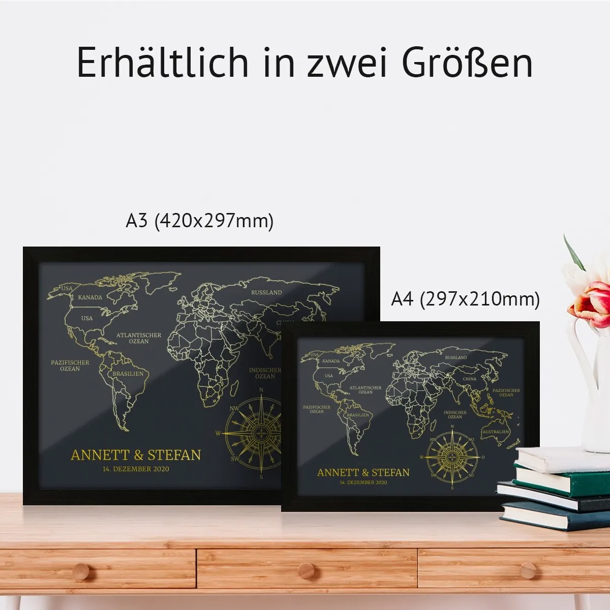 Personalisiertes Kunstdruck Poster mit Heißfolienprägung - Weltkarte