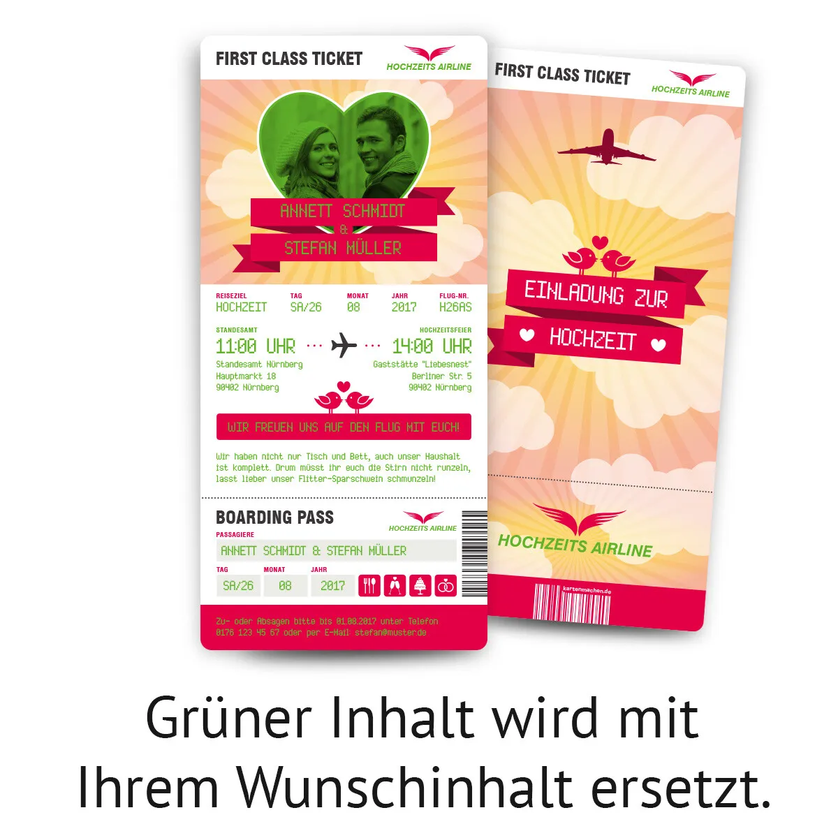 Hochzeit Einladungen - First Class Flugticket