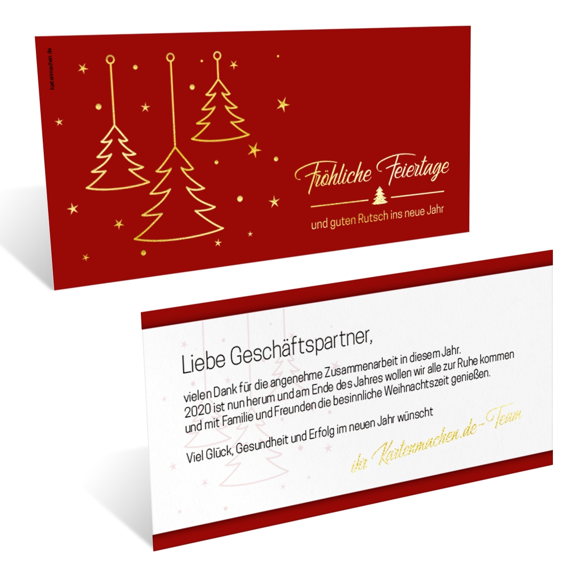 Firmen Weihnachtskarten mit Gold Heißfolienprägung - Tannenglück