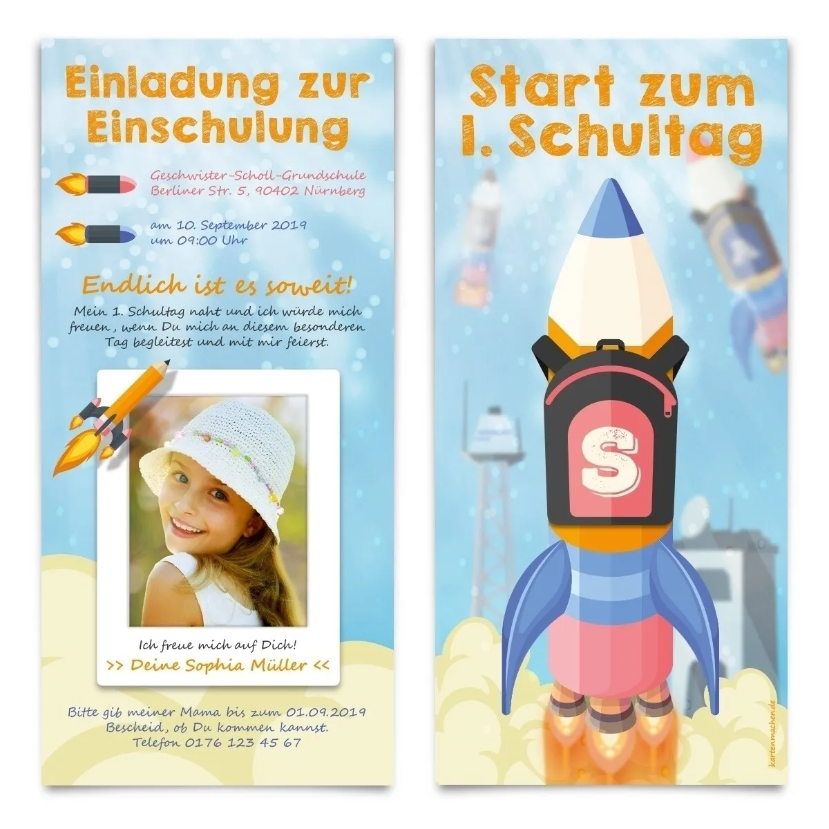 Einladungskarten zur Einschulung - Raketenstart