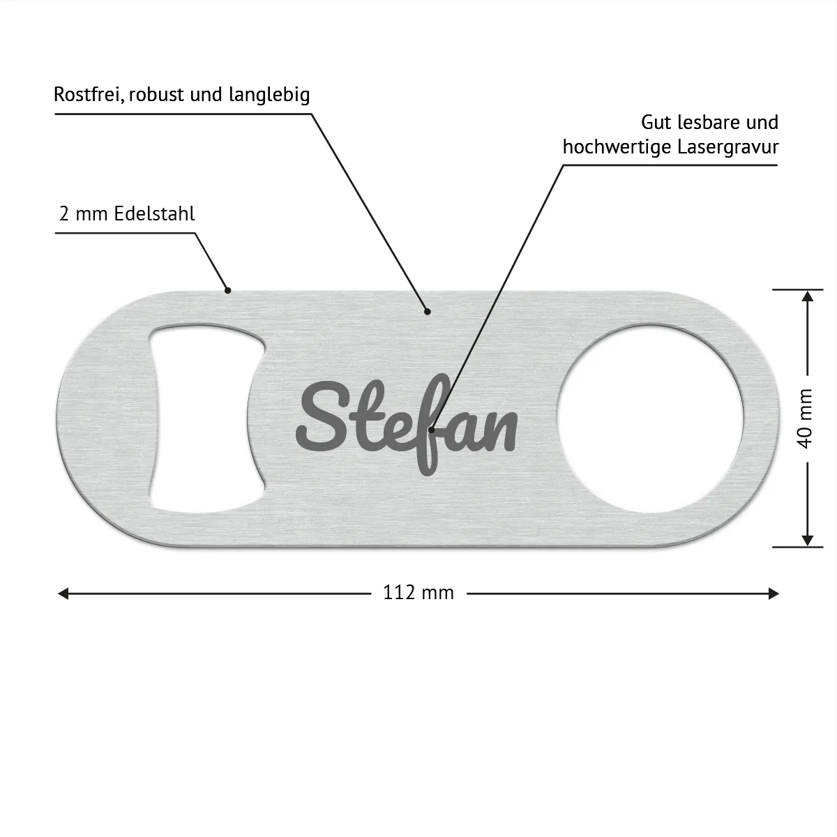 Personalisierter Edelstahl Flaschenöffner - Schriftzug Name