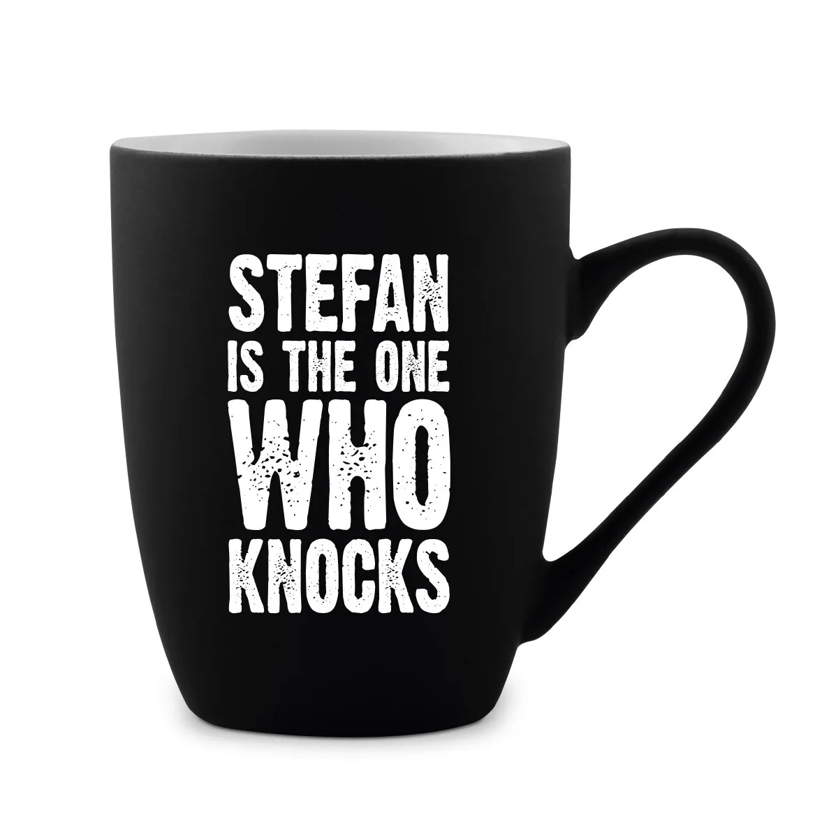 Tasse 300 ml Keramik gummiert Schwarz - Who Knocks