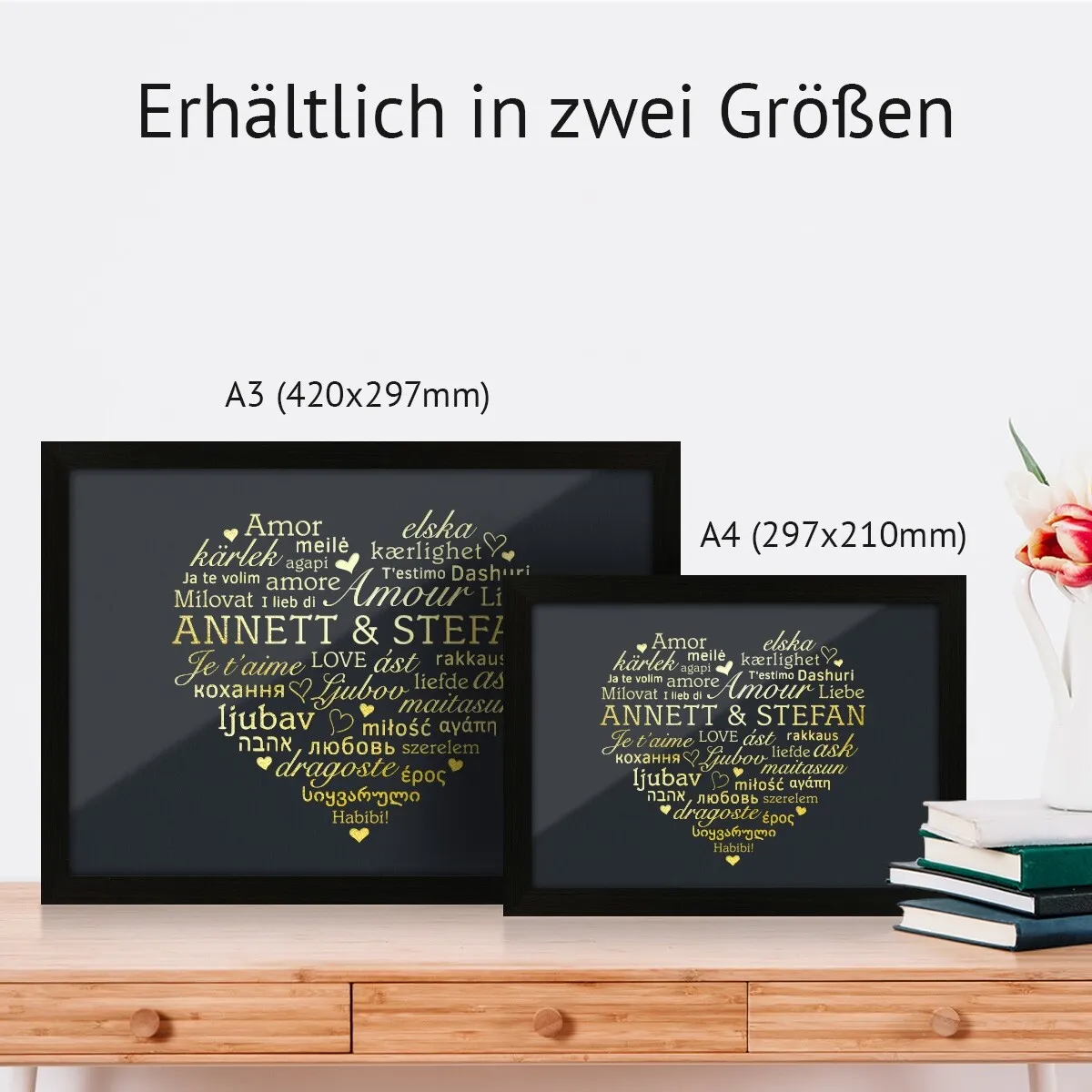 Personalisiertes Kunstdruck Poster mit Heißfolienprägung - Wortwolke Liebe