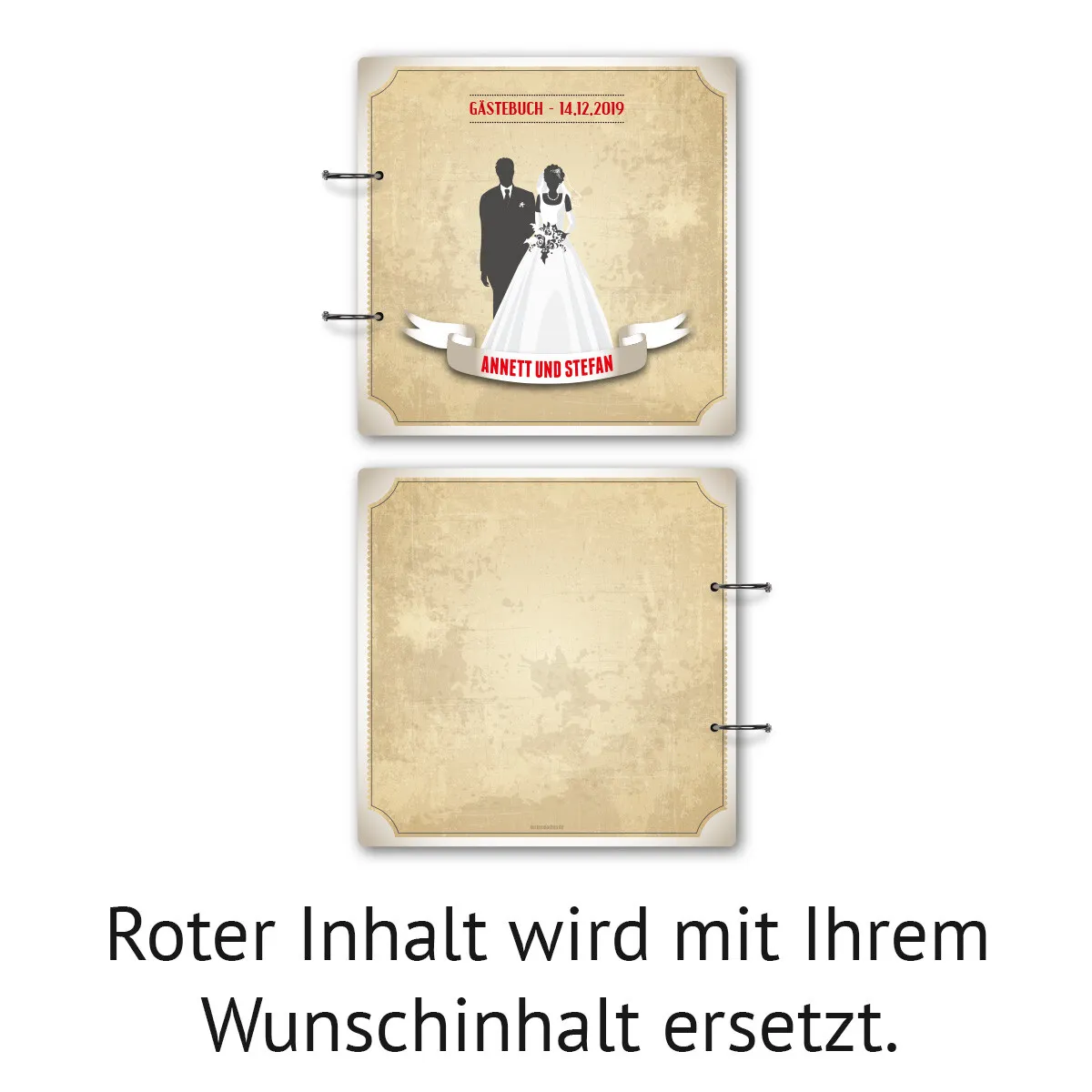 Personalisiertes Holzcover Hochzeit Gästebuch - Vintage Brautpaar Weiß