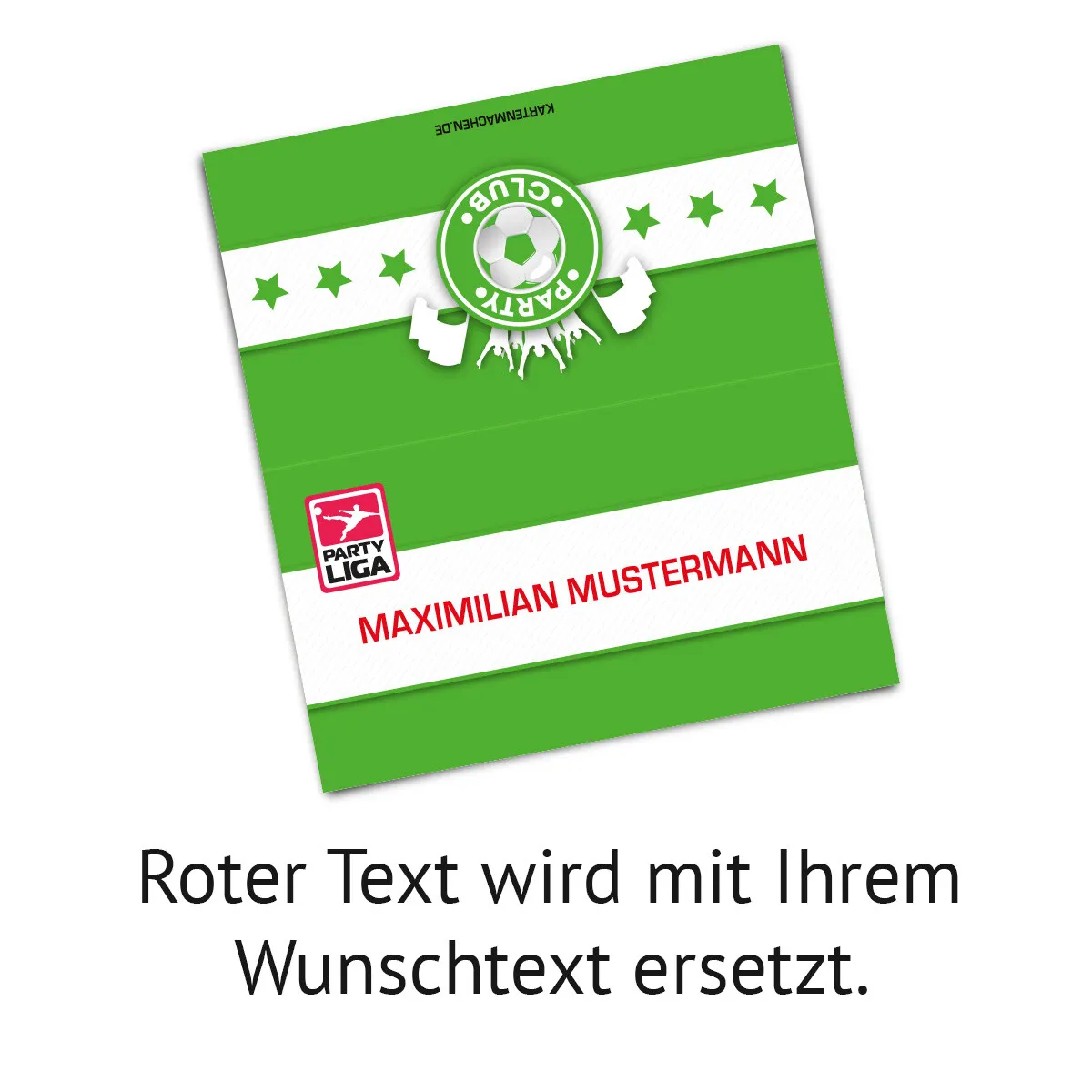 Tischkarten zum Geburtstag - Fussballticket Design in Grün