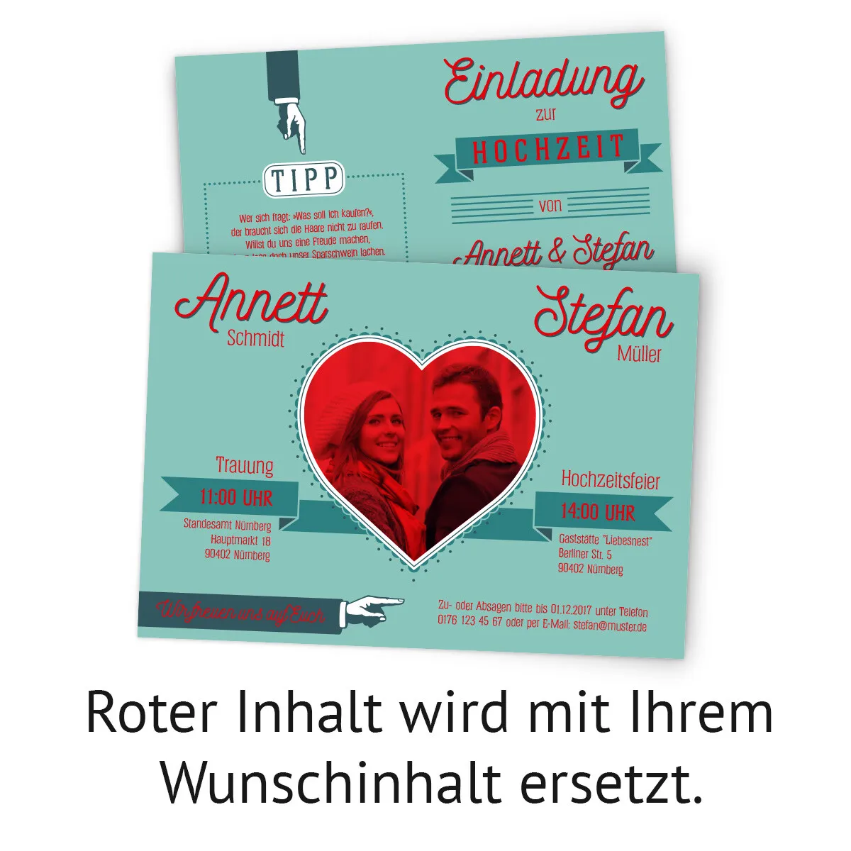 Hochzeit Einladungen - 50er Jahre Werbung in Mintgrün