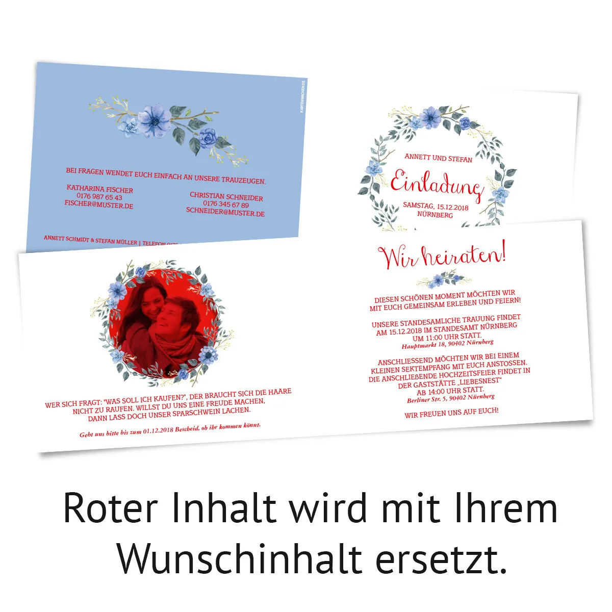 Hochzeit Einladungskarten - Blaue Blumen