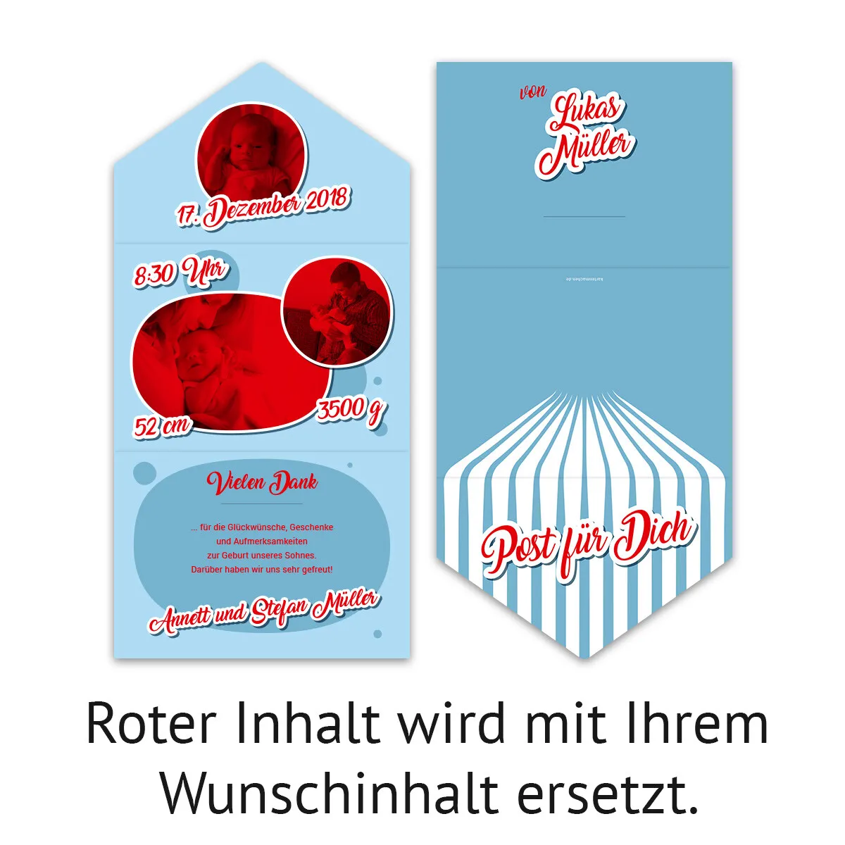 Geburt Dankeskarten - Post für Dich in Blau