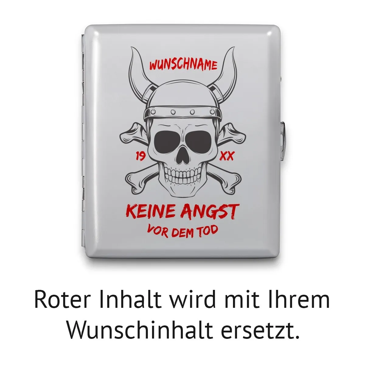 18er Zigarettenetui Chrom poliert - Wikinger Totenkopf