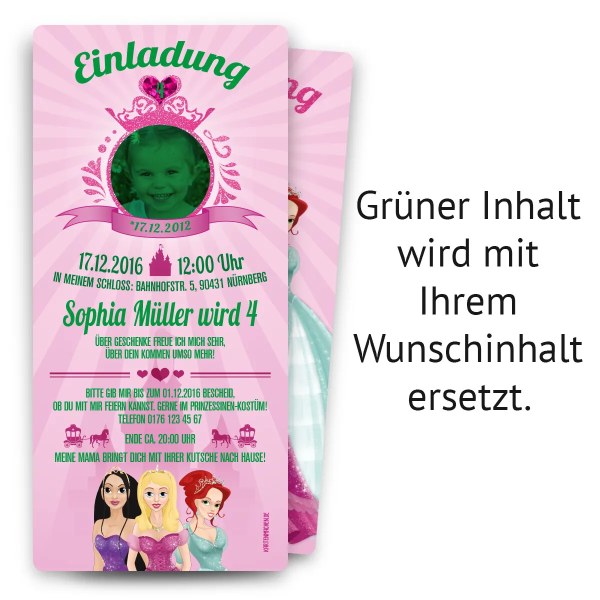 Einladungskarten Kindergeburtstag - Prinzessin