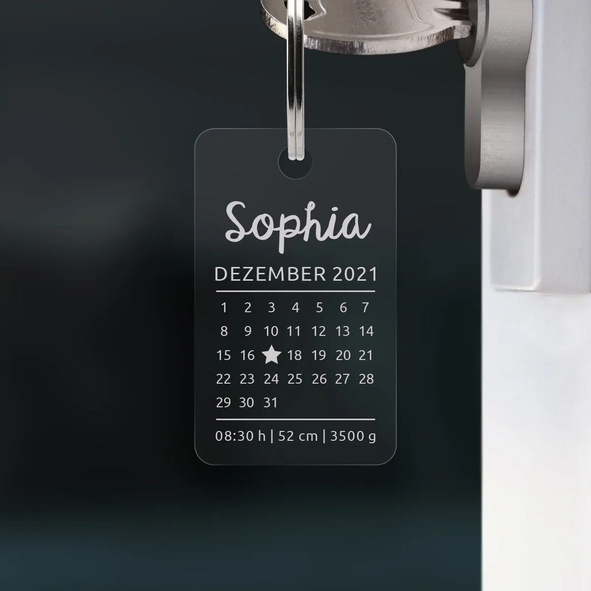 Personalisierter Acrylglas Schlüsselanhänger als Rechteck - Kind Kalender