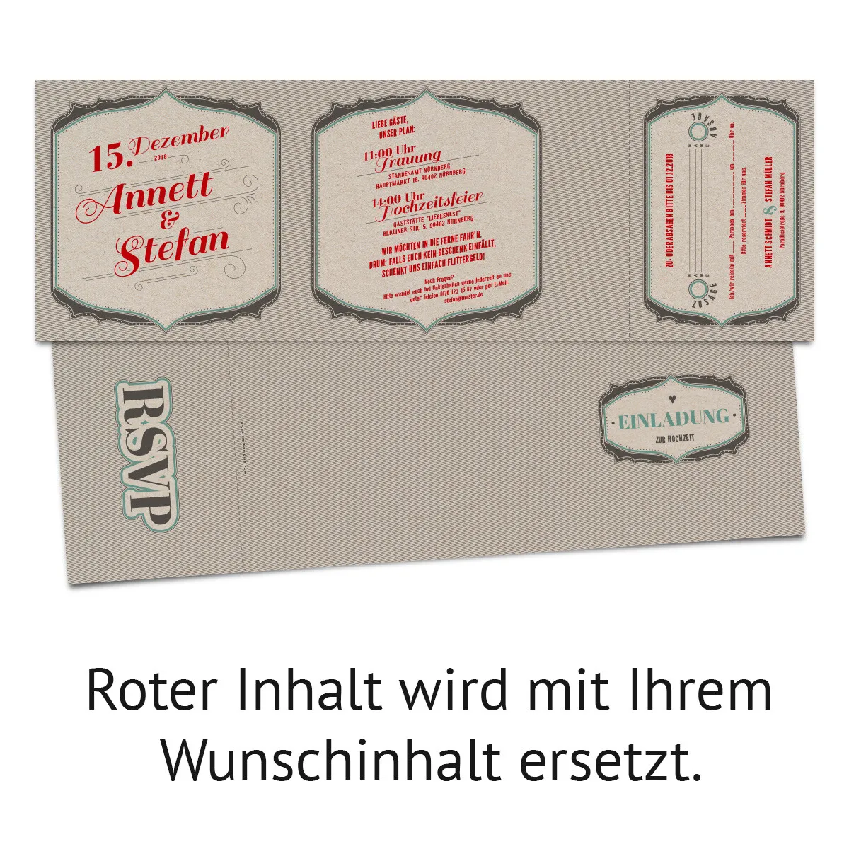 Hochzeitseinladungen mit Antwortkarte - Vintage Letterpress