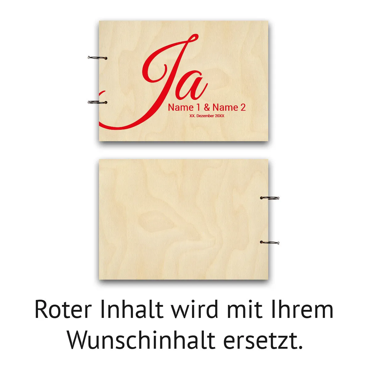 Personalisiertes Hochzeit Gästebuch Birkensperrholz A4 quer - Ja