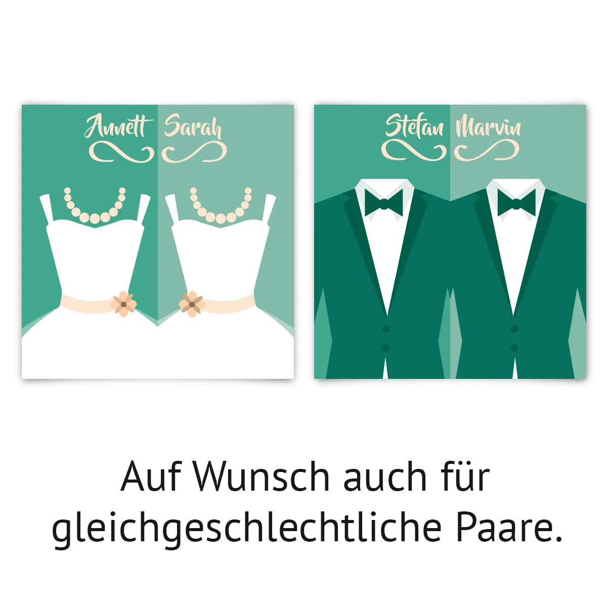 Hochzeitseinladungen - Braut und Bräutigam Altarfalz in Mintgrün