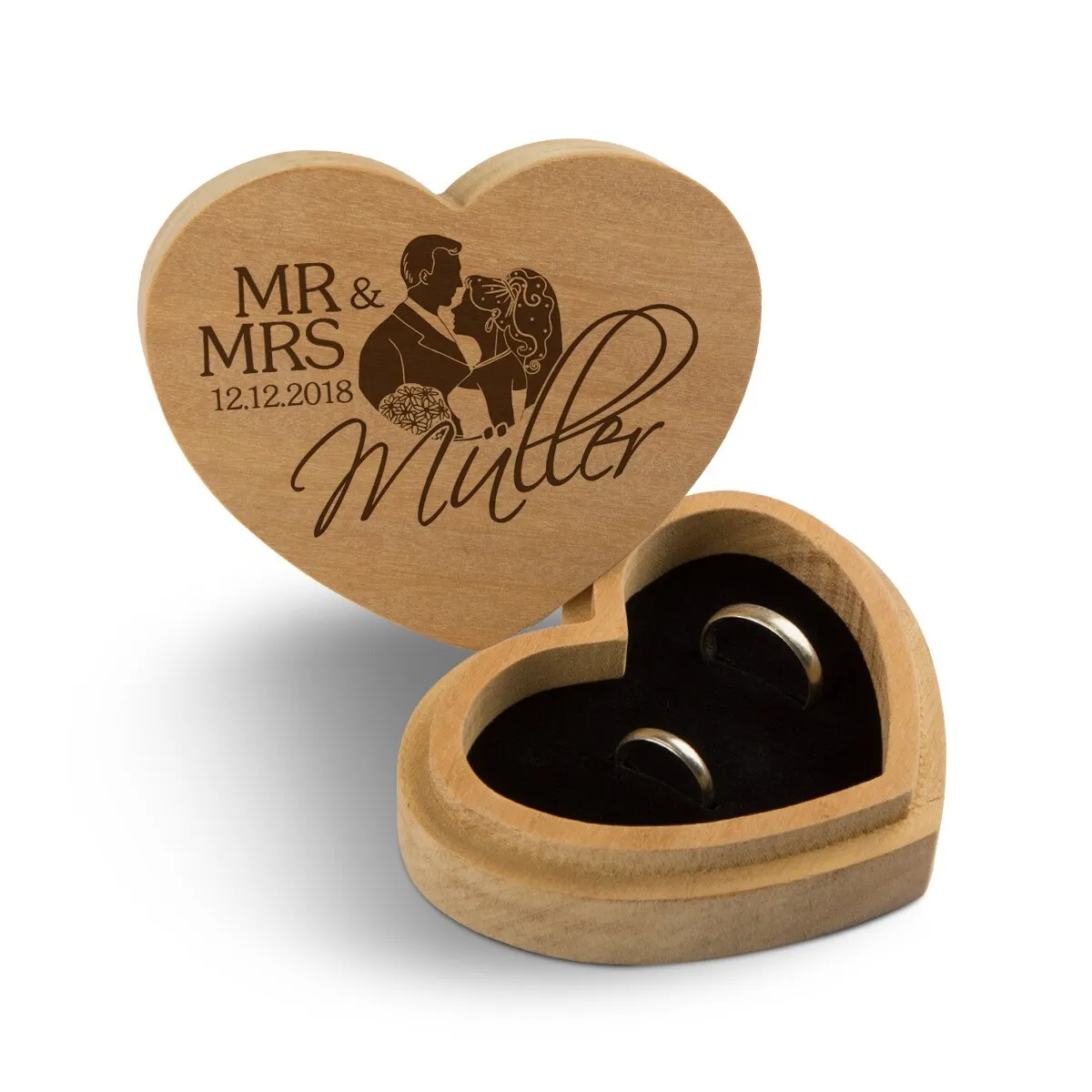 Hochzeit Herz Ringbox Garapa Holz - Mr & Mrs